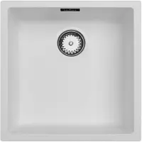 Pure.Sink Witte Spoelbak 40x40 cm Onderbouw, Opbouw en Vlakinbouw met RVS plug 1208956392
