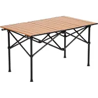 FOXSPORT Inklapbare Tafel - Campingtafel - Kampeertafel - Klaptafel - Buiten Vouwtafel - Tuintafel - Oprolbaar houten tafelblad - 4 Personen - Koolstofstaal - 90x53x48cm - Walnoot