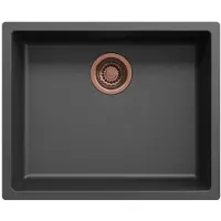 Pure.Sink Zwarte spoelbak 50x40cm onderbouw en opbouw met koperen plug 1208968036