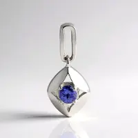 Cavill - Zilveren hanger met 0 255 ct briljant geslepen tanzaniet - 925 Sterling zilver met palladium - Elegant asymmetrisch 22x9 mm