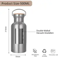 Famanu - Thermosfles van roestvrij staal, 500 ml, geïsoleerde thermosfles voor sport, BPA-vrij, lekvrij, metalen waterfles voor warme en koude dranken,...