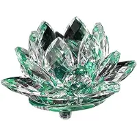 Famanu - Lotus kristalglas kaarsenhouder groen – Lotusbloem theelichthouder – Boeddhistische decoratie