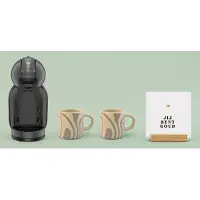 Krups NESCAFÉ Dolce Gusto MiniMe KP120810 - Koffiecupmachine - Antraciet / zwart + 2 grijsgestreepte mokken met oor + witte tegel "Jij bent goud" + tegelhouder