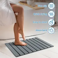 Famanu - Badmat steen, opvouwbare natuurlijke kiezelgoer anti-slip badmat, sneldrogend, super absorberend, 60 x 39 cm, douche-vloermat voor badkamer, huis en keuken