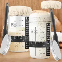 Famanu - 2 stuks 24 oz zuurdesem potten, zuurdesem starter pot deksel set, brood fermentatie, herbruikbare zuurdesem starter pot, met thermometer, voerdatum band, doek deksel, siliconen schraapsel