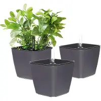 Famanu - Zelfbewaterende plastic plantenbak met waterniveau-indicator, 13 cm, grijs, moderne en decoratieve bloempot voor kamerplanten, kruiden, aloë, Afrikaanse viooltjes, vetplanten, enz., 3 stuks
