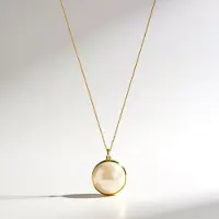 Cavill - Zilveren Halsketting met Parelmoeren Hanger 16 mm - 925 Sterling Zilver - Gouden Verguld - Elegante Damesketting - Mode Accessoire