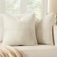 Famanu – Corduroy ribfluweel kussenhoezen set van 2 (60x60 cm) – crèmewit – superzachte decoratieve kussenslopen – bank/bed