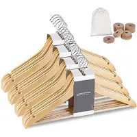 Famanu – Set van 20 houten kleerhangers met broeklat en antislipgroeven, ruimtebesparend – Natuur