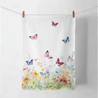 Ambiente Theedoek - Butterflies in field white
