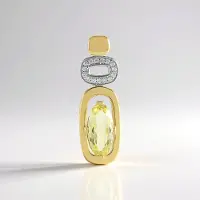 Cavill - Elegante Hanger - 18K Goud Verguld 925 Sterling Zilver - Ovale Limoenkwarts 2,115 ct - 15 Zirkonia 0,108 ct - Stijlvol Prong Zetting Sieraad