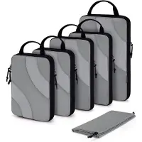 Famanu – Packing Cubes Compression Compressie-kledingtassen, 6-delige Kofferorganizer, Uitbreidbare Kofferorganizer, Pakkubussen, Compressie, Reisorganizer voor Vakantie en Reizen, Grijs