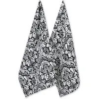 Famanu - set van 2 zwarte katoenen damast theedoeken 28x18 inch, decoratief en pluisvrij