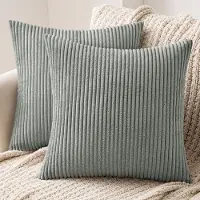 Famanu – Set van 2 stuks ribfluwelen kussenhoezen corduroy 50 x 50 cm grijsgroen