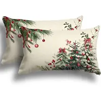 Famanu - Kerst kussenhoezen 30x50 cm set 2, linnen look decoratief voor kerstversiering, bank slaapkamer