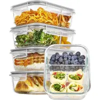 Famanu - Glazen mealprep dozen, glazen container met deksel, geschikt voor magnetron, oven, vriezer en vaatwasser