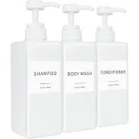 Famanu – Navulbare douchedispensers 500 ml met waterdichte labels – Set van 3 – Wit