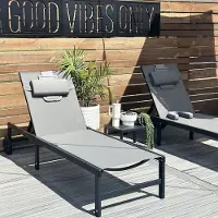 PURPLE LEAF Tuinligstoel Met Kussen Set Van 2 Ligstoelen En Salontafel – Ligstoel Met Wielen – Vijf Standen Verstelbaar – Draagvermogen 150 kg – Grijs