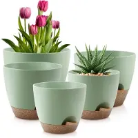 Famanu - Set van 5 zelfbewaterende plantenpotten 7–9 cm groen