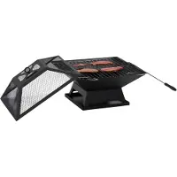 Happiq Vuurschaal met Vonkenbescherming & Grillrooster – BBQ Vuurkorf – Zwart