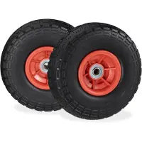 Famanu - Set van 2 steekwagenwielen 4.10/3.50-4, anti-lek banden, 16 mm as, 150 kg draaglast, 260 x 85 mm, rubber – Zwart-Rood