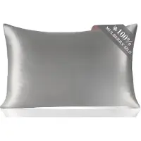 Famanu - Zijden kussensloop 100% moerbeizijde voor haar & huid, dubbelzijdig 19 momme 6a kwaliteit, zacht & glad, 600 dradendichtheid, met verborgen rits, 1 stuk, grijs, 50 x 75 cm