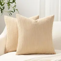 Famanu – Set van 2 stuks ribfluwelen kussenslopen corduroy 40 x 40 cm kaki