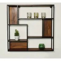 Lizzely Garden & Living Wandrek Emma vierkant industrieel mangohout 75cm bruin muurdecoratie mango hout