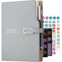 Famanu Academische agenda 2025, A5, dag per pagina, planningsorganizer met kalenderstickers, agendaplanner met penhouder en pen, hoogwaardig dikker papier,14 cm x 21,5 cm (blauw)