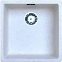 Pure.Sink Zand wit spoelbak 40x40cm onderbouw opbouw en vlakbouw met rvs plug 1208956394