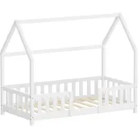 ML-Design Kinderbed Huisbed 80x160 cm van dennenhout Wit met uitvalbeschermend dak en lattenbodem Houten bed