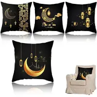 Famanu – 4 stuks decoratieve Ramadan kussenhoezen - linnen met maan en lantaarn patroon - 45 x 45 cm - sfeervolle sierkussenovertrekken voor bank en woonkamer