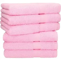 Famanu - Handdoekenset, 6 stuks, afmetingen 50 x 100 cm, 100% katoen, goed drogend, lichte kwaliteit, ideaal voor sport, strand, reizen, kleur roze