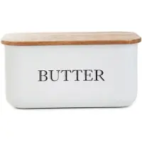 Homla - Avila Botervloot - Boterdoos - Moderne Boterschaal met Deksel - Butter Dish voor Koelkast & Tafel - Metaal en Acacia Hout - 15 x 10 x 7 cm - Wit & Hout