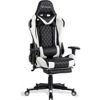 FOXSPORT Game Stoel - Gaming Stoel - Gaming Chair - Bureaustoelen - Bureaustoel Met Nekkussen & Verstelbaar Rugkussen - Instelbare Zithoogte - Gaming Accesoires - Met beensteunen - Wit/Zwart