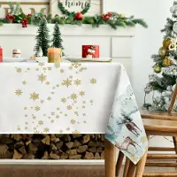 Famanu - Gouden Sneeuwvlokken Bomen Herten Kerst Tafelkleed, Rechthoekige 140x220 cm Xmas Tafelhoes Protector Voor Party Thuis Tafel...