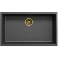 Pure.Sink Zwarte grote spoelbak 70x40cm onderbouw opbouw met gouden plug 1208968040