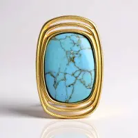 Cavill - Zilveren Hanger - 925 Sterling Zilver Verguld - 3,5 ct Antieke Turkoois Cabochon - Bohemian Modern Minimalistisch Design - Uniek & Tijdloos