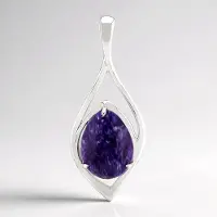 Cavill - Zilveren Hanger - 925 Sterling Zilver Gerhodineerd - Peervormige Charoite 7,013 ct - Elegante Paarse Edelsteen - Gevlochten Design 42x16 mm