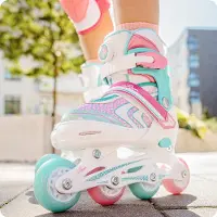 Raven Lia PLUS 3-in-1 kinderschaatsen/rolschaatsen mint maat 30-33 LED