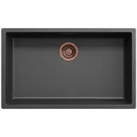 Pure.Sink Zwarte grote spoelbak 70x40cm onderbouw opbouw en vlakbouw met koperen plug 1208968039