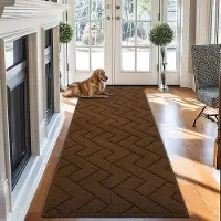 Famanu Deurmat voor binnen en buiten, 60 x 180 cm, wasbaar, waterdicht, antislip, vuilvanger, tapijt voor ingang, voordeur, patio, hal, donkerbruin