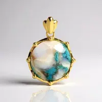 Cavill - Zilveren hanger met Turquoise mozaiek 10,5 ct - 925 Sterling Zilver verguld - Ronde cabochon 18,5 mm - Elegant handgemaakt sieraad