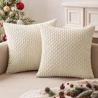 Famanu - Fluwelen kussenhoezen 50x50 cm beige set 2, decoratief zacht met onzichtbare rits, sierkussenhoezen voor stoel bank