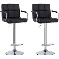 FOXSPORT Barkruk - 2 stuks - barstoel - 20cm in hoogte verstelbaar - met rugleuning, voetensteun en armleuning - Draaibare barstoelen - 360°Draaibaar - bistro kruk - Zwart - Set van 2