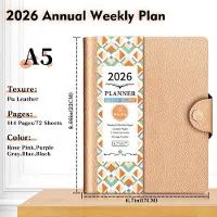 Famanu – Academische agenda 2026 A5 12 maanden met spiraal boekgesp binnenvak en roze kaft