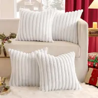 Famanu - Pluche kussensloop, 45 x 45 cm, kerstkussensloop, bont, sofakussen, sierkussen, set van 4, wollige kussensloop, kunstbont, zacht, gladde ritssluiting, wasbaar, decoratie voor bank, wit