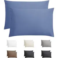 Famanu – Set van 2 katoenen kussenslopen - hotelstijl - blauw - ademend en zacht - geschikt voor bedden - wasbaar en duurzaam