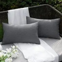 Famanu – Waterdichte decoratieve buitenkussenhoezen 12 x 20 inch sierkussenhoezen voor meubels terras bank tuin grijs sofa bed linnen balkon buitenkussens 30 x 50 cm set van 2
