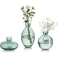 Famanu – Kleine Vaas Voor Tafeldecoratie Handgemaakte Glazen Vazen Voor Bloemen - 3 - Delige Groene Vintage Knopvazen Esthetische Minivaasset Voor Kawaii Woonkamerinrichting Bruiloftsdecoraties